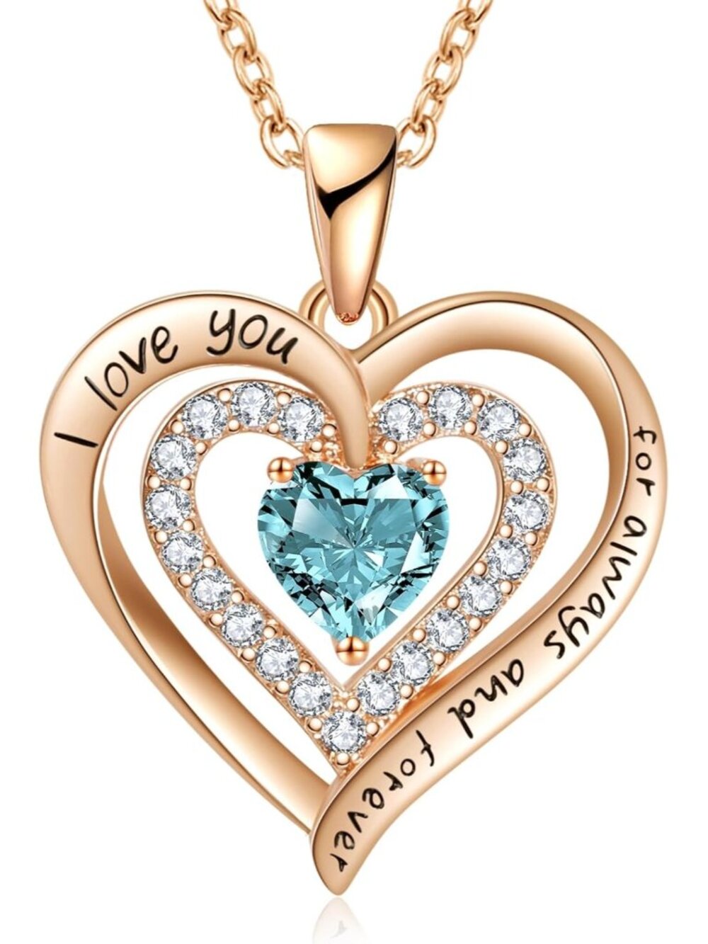 Women's Blue 1 Cubic Zirconia Sterling Silver Birthstone Heart Jewelry Necklace